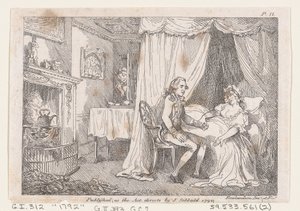 Lady Booby forsøker å forføre den plettfrie Joseph, fra The Adventures of Joseph Andrew..., 1792. av Thomas Rowlandson