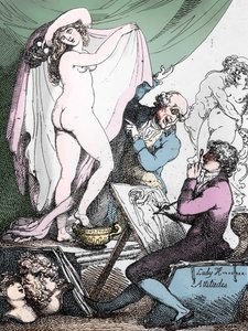 Lady Hamiltons holdninger, ca. 1790 (etsing) (s/h-foto) av Thomas Rowlandson