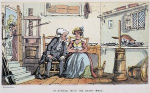 Le docteur avec une servante - i "" Doctor Syntax sine tre turer: på jakt etter den pittoreske trøsten og en kone"" av William Combe, ill. Rowlandson av Thomas Rowlandson