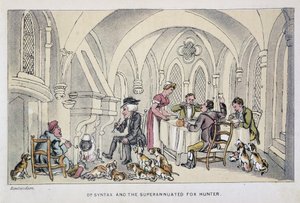 Le docteur à un repas des chasseurs - i "" Doctor Syntax sine tre turer: på jakt etter den pittoreske trøsten og en kone"" av William Combe, ill. Rowlandson av Thomas Rowlandson