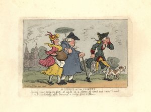 Mann og kvinne tapte på landsbygda i en nattstorm. av Thomas Rowlandson