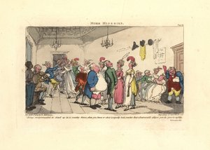 Mann flau over å bli tvunget til å danse på en countrydans. av Thomas Rowlandson