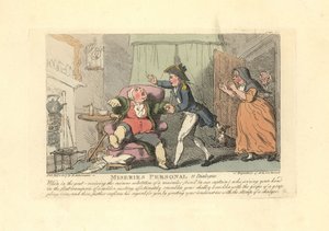 En mann som lider av gikt, ble smertelig hilst på av en sjømann. av Thomas Rowlandson