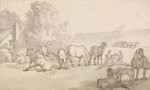 Hoppene og føllene på en eng av Thomas Rowlandson