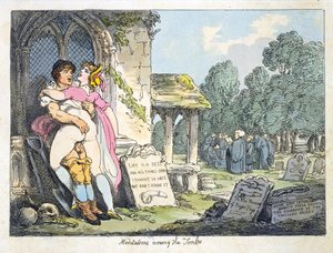 Meditasjoner blant gravene (farge litho) av Thomas Rowlandson