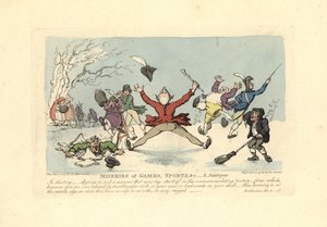 Menn som faller på skøyter, en annen faller gjennom isen osv. av Thomas Rowlandson