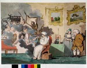 Psykisk sykdom og visjoner: hypokondriet - tegning av Rowlandson av Thomas Rowlandson