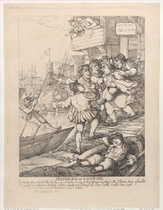 Miseries of London: Går inn på noen av broene i London eller et hvilket som helst pass..., 14. juli 1807. av Thomas Rowlandson