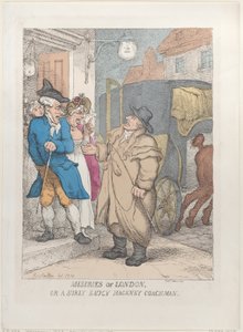 Londons elendigheter, eller en sur og frekk drosjesjåfør fra Hackney av Thomas Rowlandson