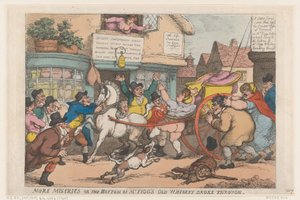 Flere ulykker: Bunnen på Mr. Figgs gamle whiskyflaske brøt gjennom av Thomas Rowlandson