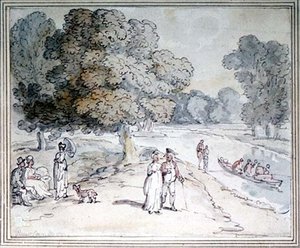 På Themsen (penn og blekk, akvarell) av Thomas Rowlandson
