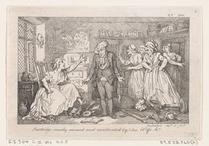 Partridge grusomt anklaget og mishandlet av sin kone, fra The History of Tom Jones, a Fo..., 1792. av Thomas Rowlandson
