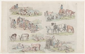 Plate 11, konturer av figurer, landskap og storfe...til bruk for elever..., 31. januar 1791. av Thomas Rowlandson