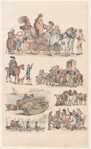 Plate 16, omriss av figurer, landskap og storfe...til bruk for elever, Ju..., 1. juni 1790. av Thomas Rowlandson