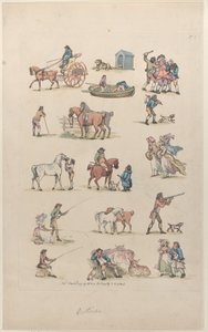 Plate 1, omriss av figurer, landskap og storfe...til bruk for elever, Ma..., 8. mars 1790. av Thomas Rowlandson