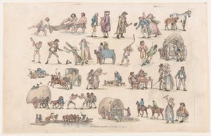 Plate 4, omriss av figurer, landskap og storfe...til bruk for elever, Ma..., 8. mars 1790. av Thomas Rowlandson