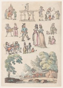 Plate 5, omriss av figurer, landskap og storfe...til bruk for elever, Ju..., 18. juni 1790. av Thomas Rowlandson