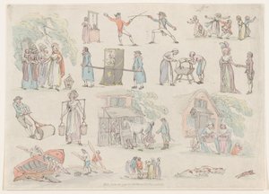 Plate 8, omriss av figurer, landskap og storfe...til bruk for elever, Ju..., 20. juni 1790. av Thomas Rowlandson
