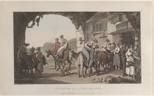 Pleasures of a Poste Aux Ânes, fra Journal of Sentimental Travels in the Southern Provin..., 1821. av Thomas Rowlandson