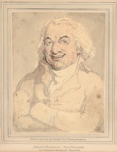 Portrett av Joseph Munden, bystelengde, i en brunfarget frakk av Thomas Rowlandson