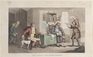Quae Genus & The Money Lenders, fra The History of Johnny Quae Genus, The L..., 1. september 1821. av Thomas Rowlandson