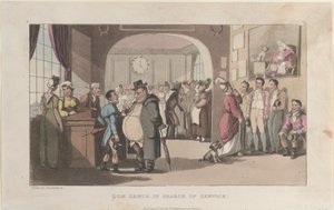 Quae Genus in Search of Service, fra The History of Johnny Quae Genus, The Lit..., 1. august 1821. av Thomas Rowlandson