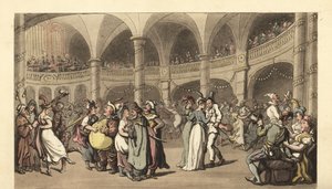 Feste i kostyme på et maskeball i et stort teater av Thomas Rowlandson