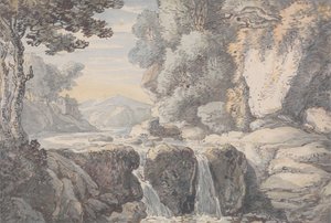 Elvelandskap med en foss av Thomas Rowlandson
