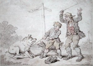 Rusty Bacon (Pigheadedness and Persuasion) (blekk og akvarell på papir) av Thomas Rowlandson