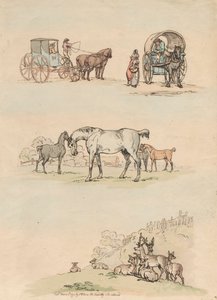 Sett med seksten: konturer av figurer og landskap av Thomas Rowlandson
