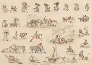 Sett med seksten: konturer av figurer og landskap av Thomas Rowlandson