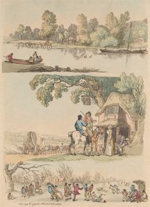 Sett med seksten: konturer av figurer og landskap av Thomas Rowlandson