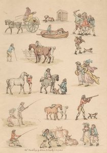 Sett med seksten: konturer av figurer og landskap av Thomas Rowlandson