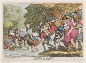 Soldater på en mars 1. april 1808., 1. april 1808. av Thomas Rowlandson
