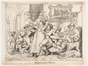 Sportsmannshallen, eller «Fox-Hunters Relaxing» av Thomas Rowlandson