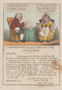 St. Valentinsdag eller John Bull som avskjærer et brev til sin kone, februar ..., 23. februar 1809. av Thomas Rowlandson