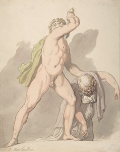 Stående naken mann som støtter besvimende kvinne Ludovisi Gallia i Uffizi, 1780-1827. av Thomas Rowlandson