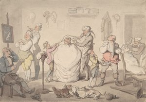 Frisørens butikk, 1785-1805. av Thomas Rowlandson
