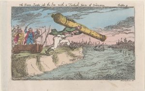 Baronen hopper i havet med et tyrkisk stykke ammunisjon, [1809], re..., [1809], gjenutgitt 1811. av Thomas Rowlandson