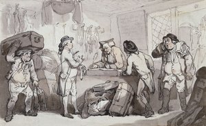 The Coach Booking Office: Thomas Rowlandson og Henry Wigstead booking deres passasje, av Thomas Rowlandson