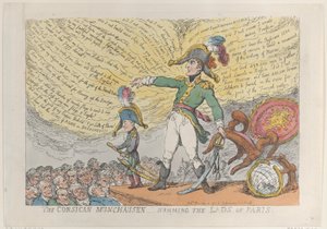 The Corsican Munchausen - Humming the Lads of Paris, 4. desember 1813., 4. desember 1813. av Thomas Rowlandson