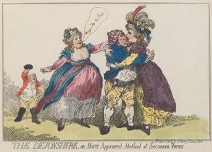 Devonshire, eller mest godkjente metode for å sikre stemmer, 12. april 1784., 12. april 1784. av Thomas Rowlandson