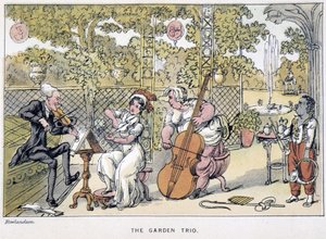 The Doctor Playing the Fiolin: “” The Garden Trio””” - i “” Doctor Syntax sine tre turneer: på jakt etter den pittoreske trøsten og en kone”” av William Combe, ill. Rowlandson av Thomas Rowlandson
