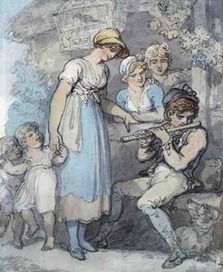 Fløytespilleren (penn, akvarell og blyant på papir) av Thomas Rowlandson