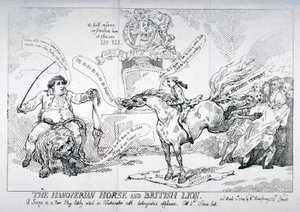 'Hanoverianerhesten og den britiske løven', 1784 av Thomas Rowlandson