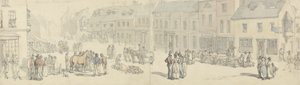 The High Street på markedsdagen, Newport, Isle of Wight, ca. 1797-1800 (penn & blekk & wc på papir) av Thomas Rowlandson