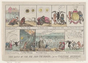 The Loves of the Fox and the Grevling, eller The Coalition Wedding. , 7. januar 1784., 7. januar 1784. av Thomas Rowlandson