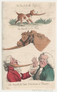 The Puzzle for the Dog, The Puzzle for the Horse, The Puzzle for Turk, Frenchman, or Chris..., 1808. av Thomas Rowlandson