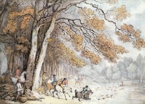 The Stag Hunt (penn og akvarell på papir)