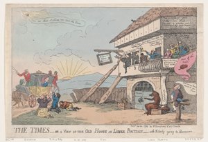 The Times - Eller en utsikt over det gamle huset i Little Britain - med ingen som går ..., 23. januar 1784. av Thomas Rowlandson